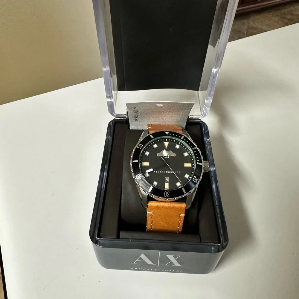 Armani Exchange‎ AX1707 Black Dial Tan Leather Strap Men's Watch